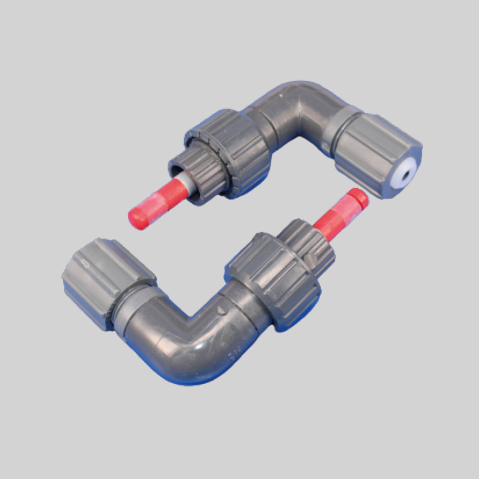 Prominent vinkel doseringsnippel i PVC, 12/6mm